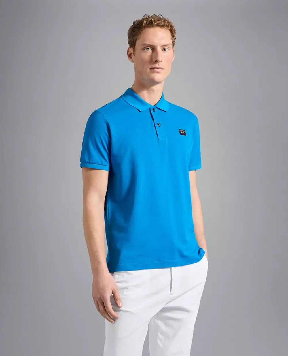 Paul & Shark - MEN'S KNITTED POLOSHIRT C.W. COTTON, POLO & RUGBY, KORT ARM, PAUL & SHARK, C0P1000SF _49, Piqué cotton polo with iconic badge, HERRE, COBALT BLUE