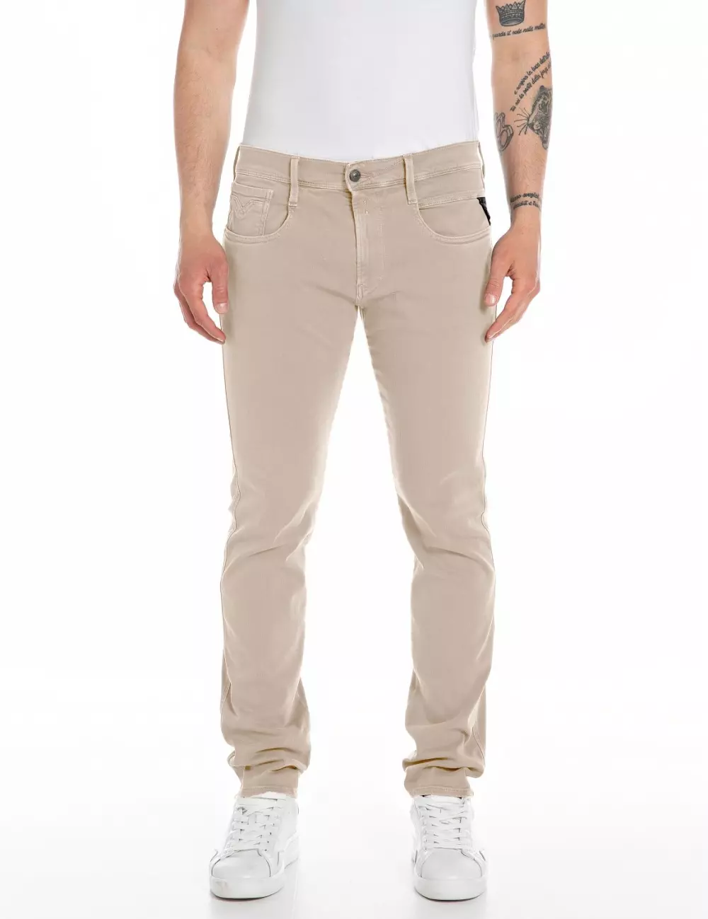 REPLAY - ANBASS - COFFEE CREAM, POLO & RUGBY, KORT ARM, REPLAY, REPLAY - ANBASS - 225 - COFFEE CREAM, M914Y .000.8366197_225, 10.5 OZ BULL HYPERFLEX STRETCH DENIM - SLIM, 28-30, HERRE, COFFEE CREAM