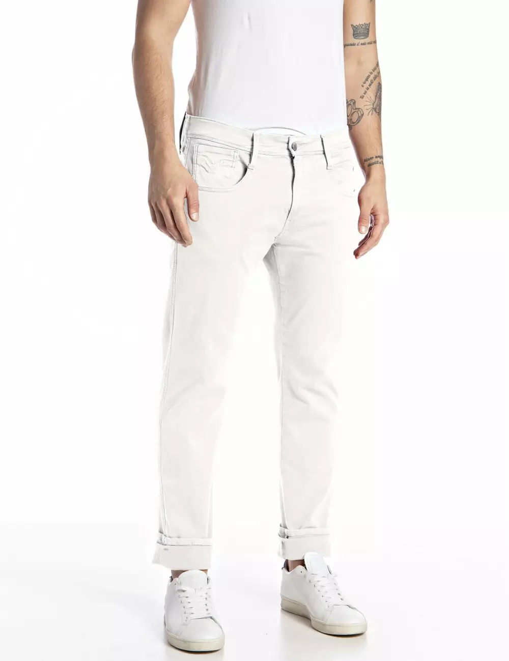 REPLAY - ANBASS - WHITE., BUKSER, FIVE POCKET, REPLAY, REPLAY - ANBASS - 120 - WHITE., M914Y .000.8366197_120, 10.5 OZ BULL HYPERFLEX STRETCH DENIM - SLIM, 29-32, HERRE, WHITE.