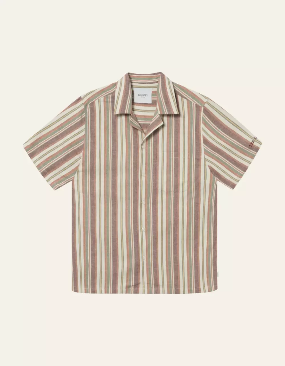 Les Deux - Lawson Stripe SS Shirt - Burnt Red/Ivory, SKJORTER, FRITIDSKJORTER, LES DEUX, LDM401057_634215, Shirt, HERRE, Burnt Red/Ivory