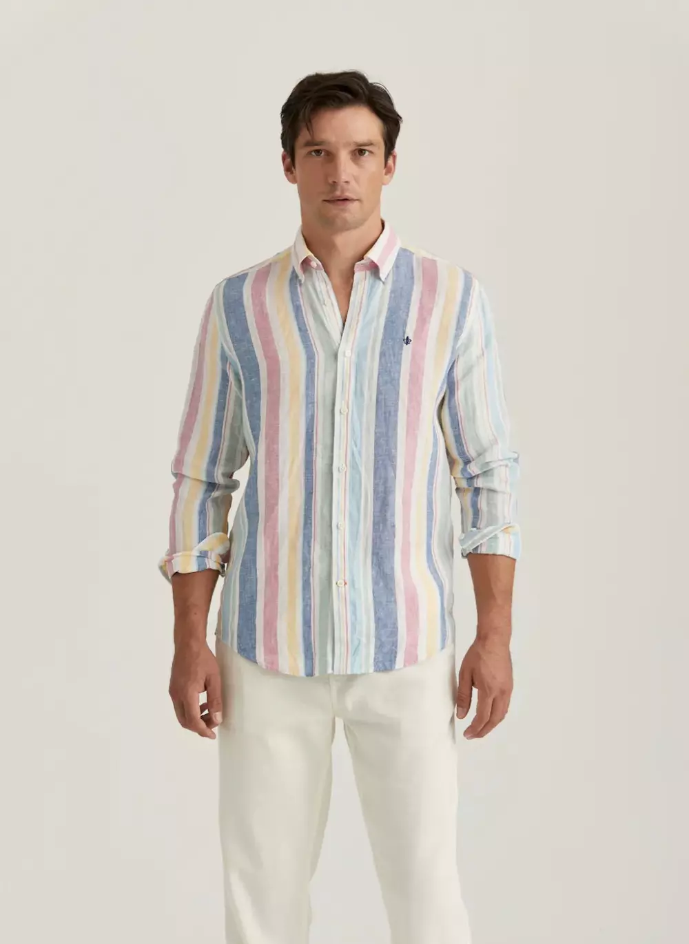 Morris - Linen Happy Stripe Shirt-Classic Fit - 55 Light blue, SKJORTER, FRITIDSKJORTER, MORRIS STOCKHOLM, 801687_055, HERRE, 55 Light blue