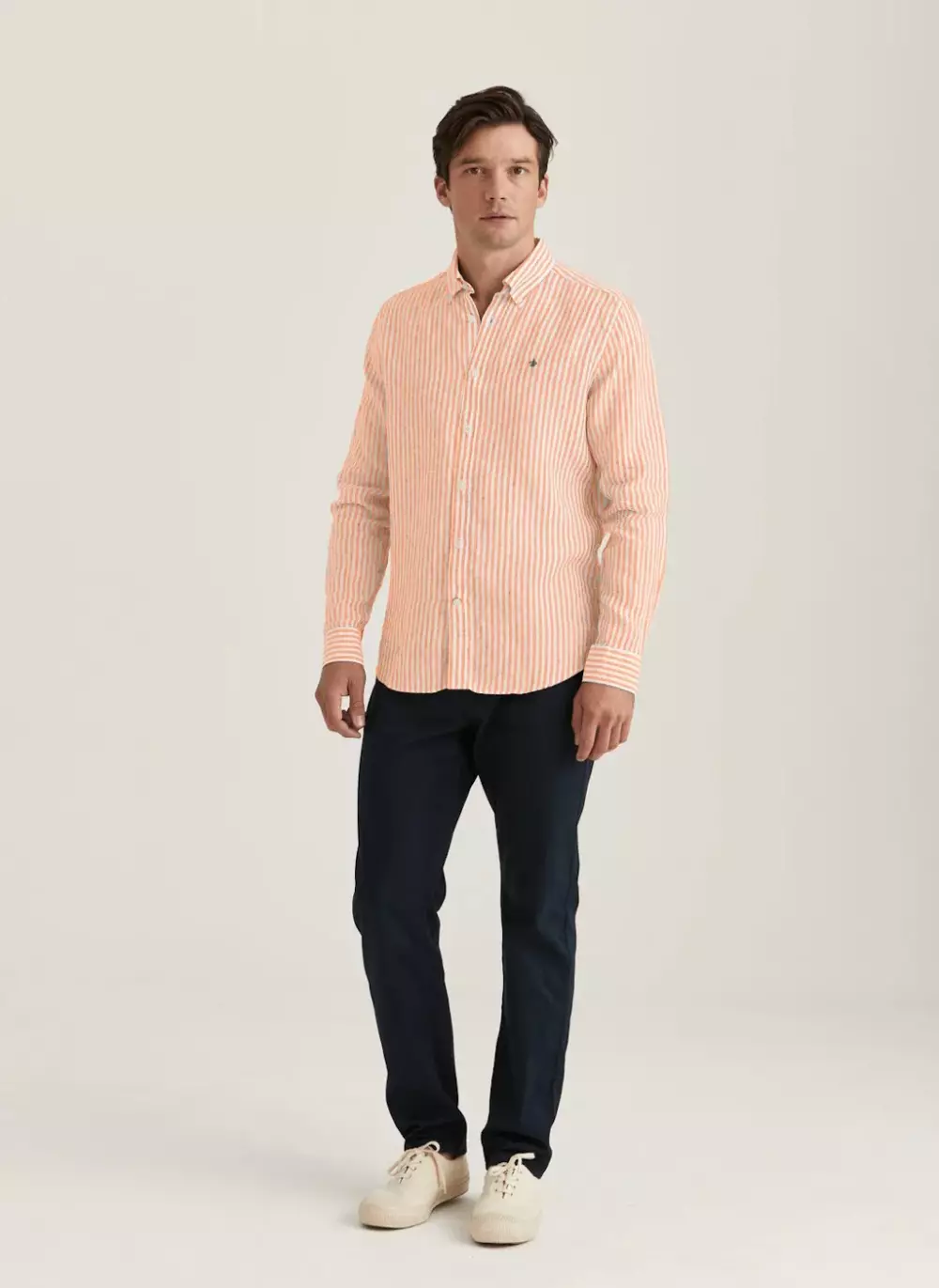 Morris - Douglas Linen Stripe Shirt-Classic Fit - 20 Orange, SKJORTER, FRITIDSKJORTER, MORRIS STOCKHOLM, 801676_020, HERRE, 20 Orange