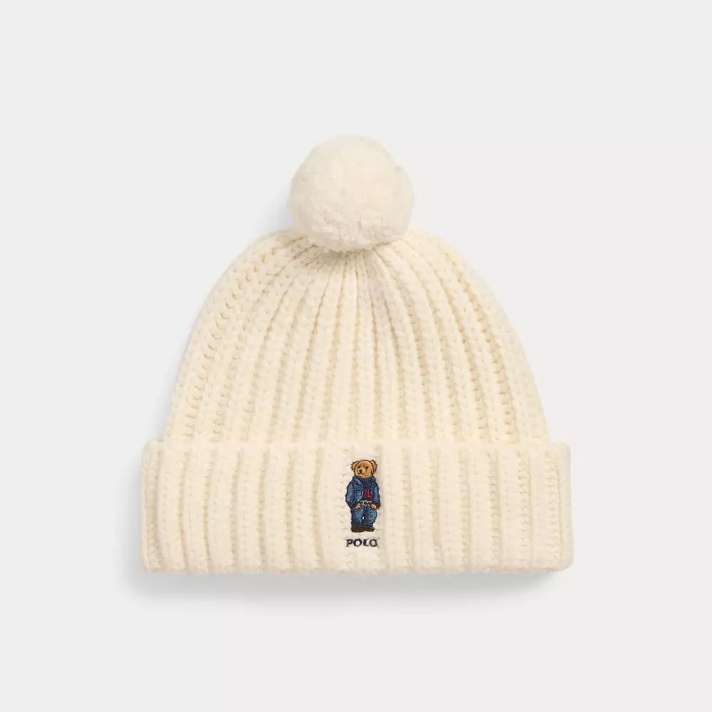 RL - 455931876001 - RWS WOOL RECYC NYLN-POM DNM BEAR BEANIE - CREAM - OSZ