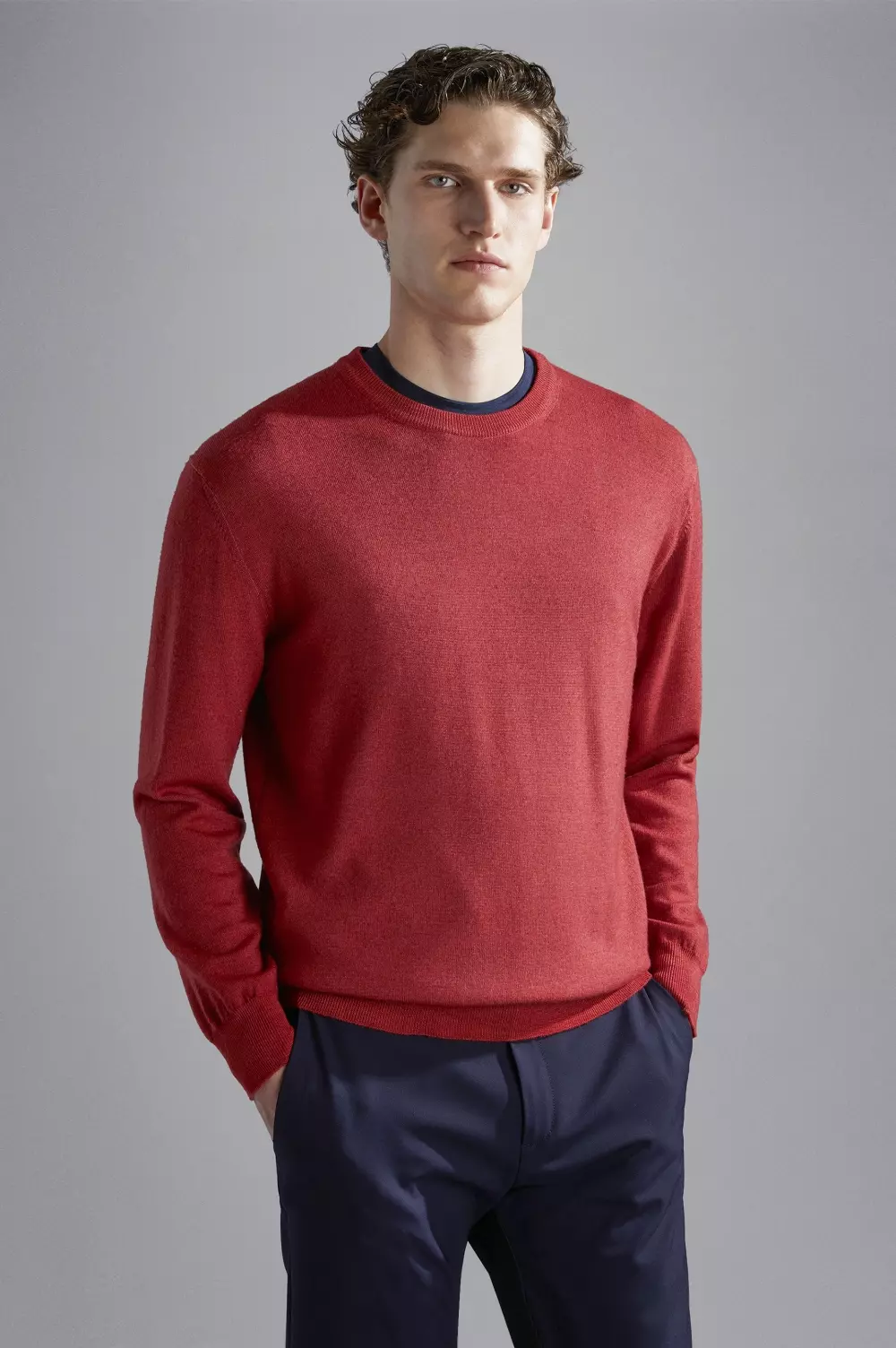 PAUL & SHARK - MEN'S KNITTED ROUNDNECK C.W. WOOL - ROSSO RIO, GENSER & CARDIGAN, CREW NECK, PAUL & SHARK, 201_61101130, ROSSO RIO