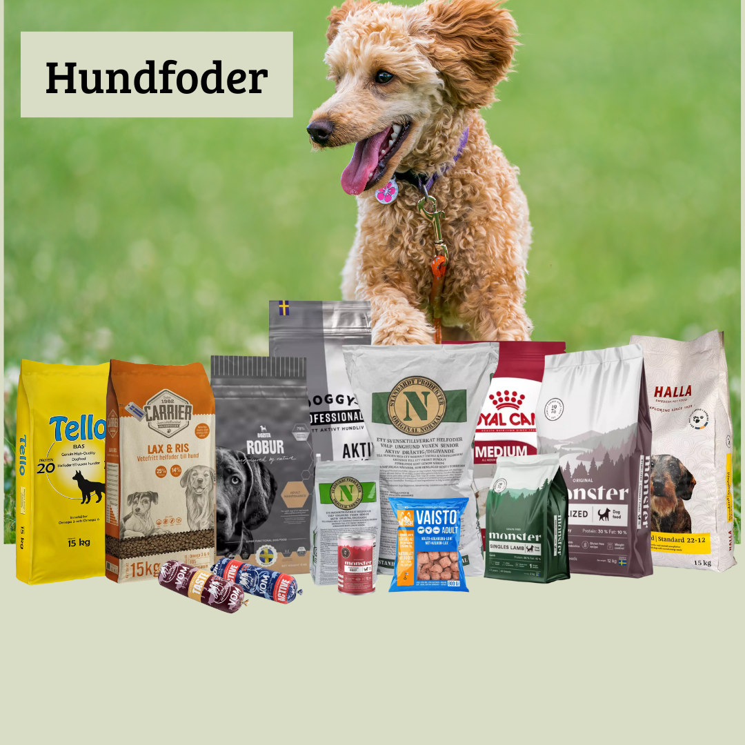 StallMagasinet, Hundmat, Torrfoder, Färskfoder, Carrier, Standardt, Monster, Tello, Robur, Royal Canin, Halla, Vom, Mush, Doggy