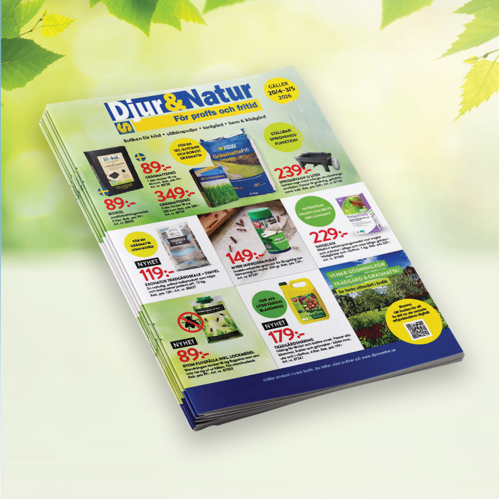 Djur & Natur, kampanj, kampanjtidning, stallmagasinet, djurfoder, trädgård, häst, höns, mjölby, östergötland, hund