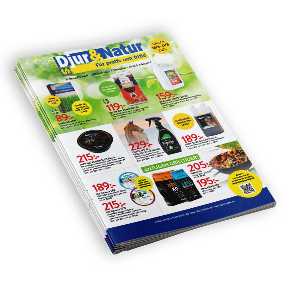 Djur & Natur, kampanj, kampanjtidning, stallmagasinet, djurfoder, trädgård, häst, höns, mjölby, östergötland, hund, katt