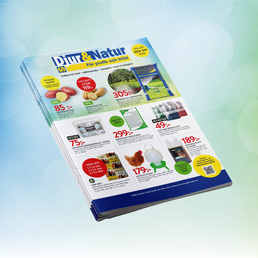 Djur & Natur, kampanj, kampanjtidning, stallmagasinet, djurfoder, trädgård, häst, höns, mjölby, östergötland, hund