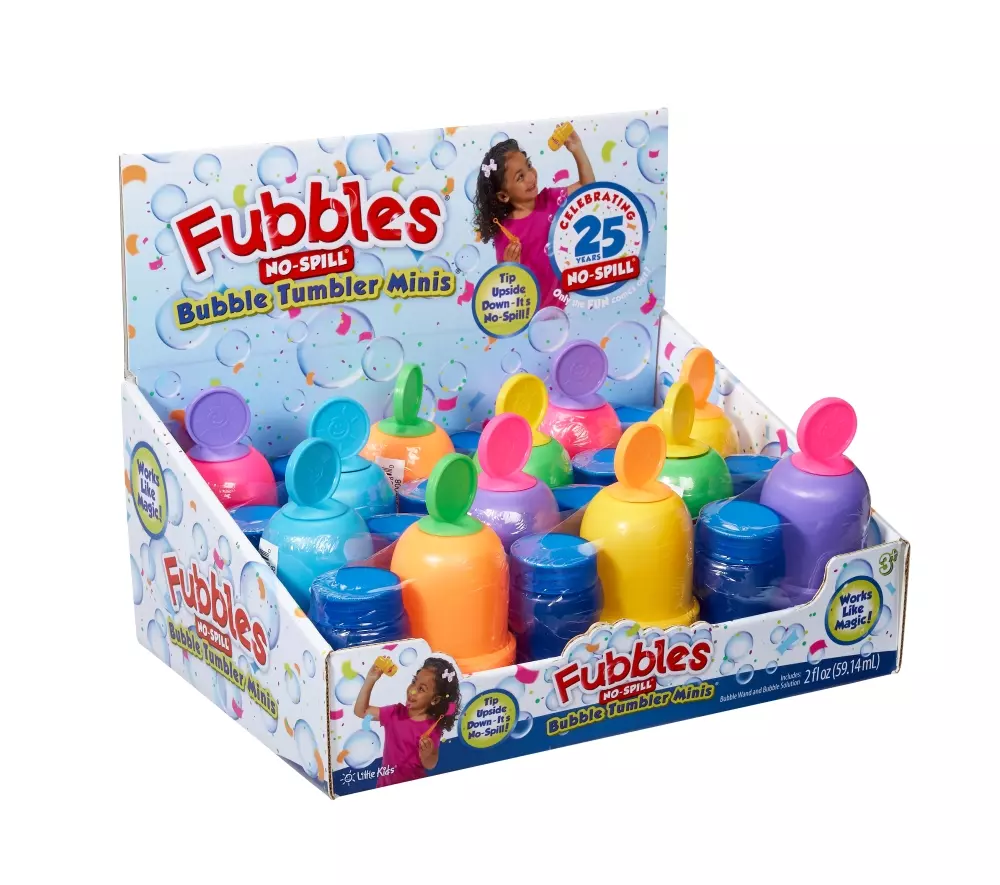 FUBBLES NO-SPILL BUBBLE TUMBLER® MINI, 10093539980087, Såpebobler, Maskiner, FUBBLES NO-SPILL, LITTLE KIDS, INC, FUBBLES NO-SPILL BUBBLE TUMBLER MINI 12 PC PDQ, 98008TNE, 59 mL såpeboble blanding. Leveres i 12 x 2 Display