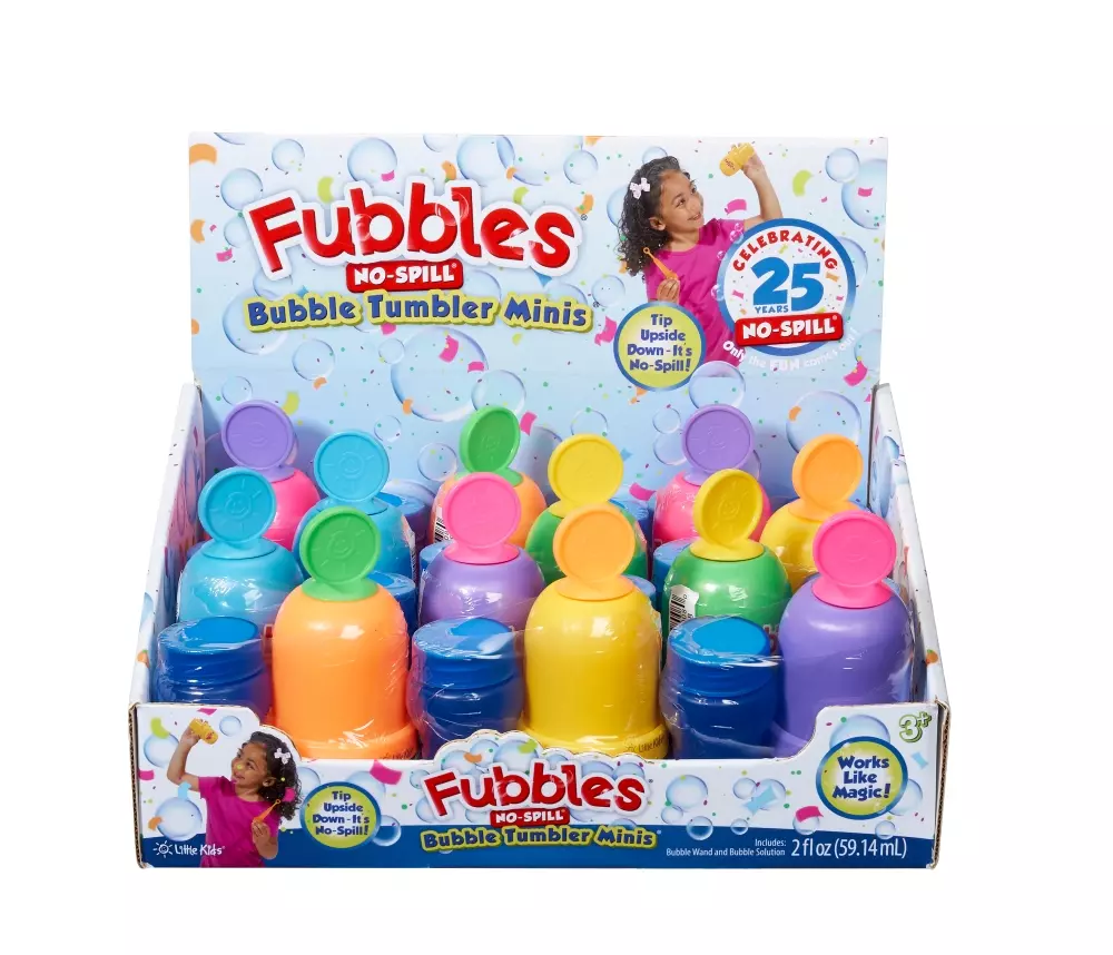 FUBBLES NO-SPILL BUBBLE TUMBLER® MINI, 10093539980087, Såpebobler, Maskiner, FUBBLES NO-SPILL, LITTLE KIDS, INC, FUBBLES NO-SPILL BUBBLE TUMBLER MINI 12 PC PDQ, 98008TNE, 59 mL såpeboble blanding. Leveres i 12 x 2 Display