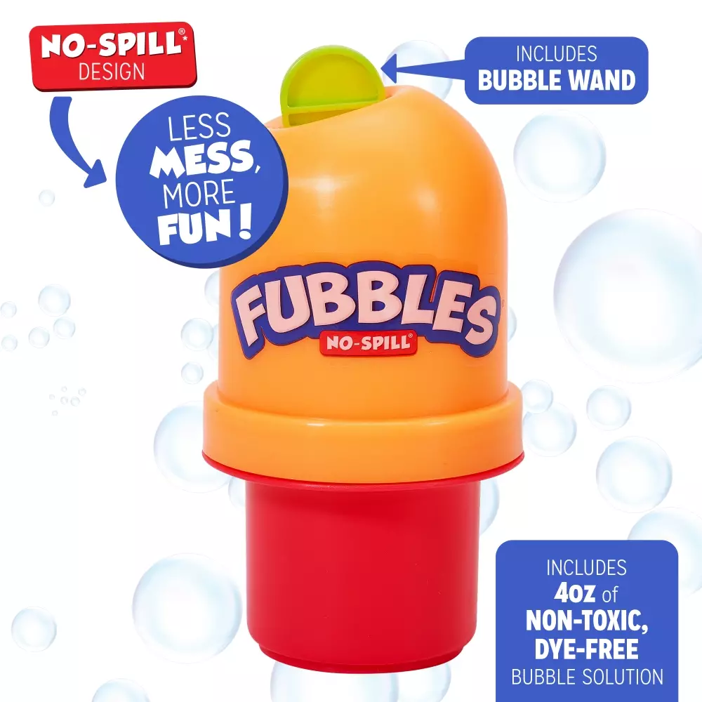 FUBBLES NO-SPILL BUBBLE TUMBLER®, 10093539991496, Såpebobler, No-Spill, FUBBLES NO-SPILL, LITTLE KIDS, INC, FUBBLES NO-SPILL BUBBLE TUMBLER 8PC PDQ, 99149TNE, 95 mL såpeboble blanding. Leveres i 8 pakk Display