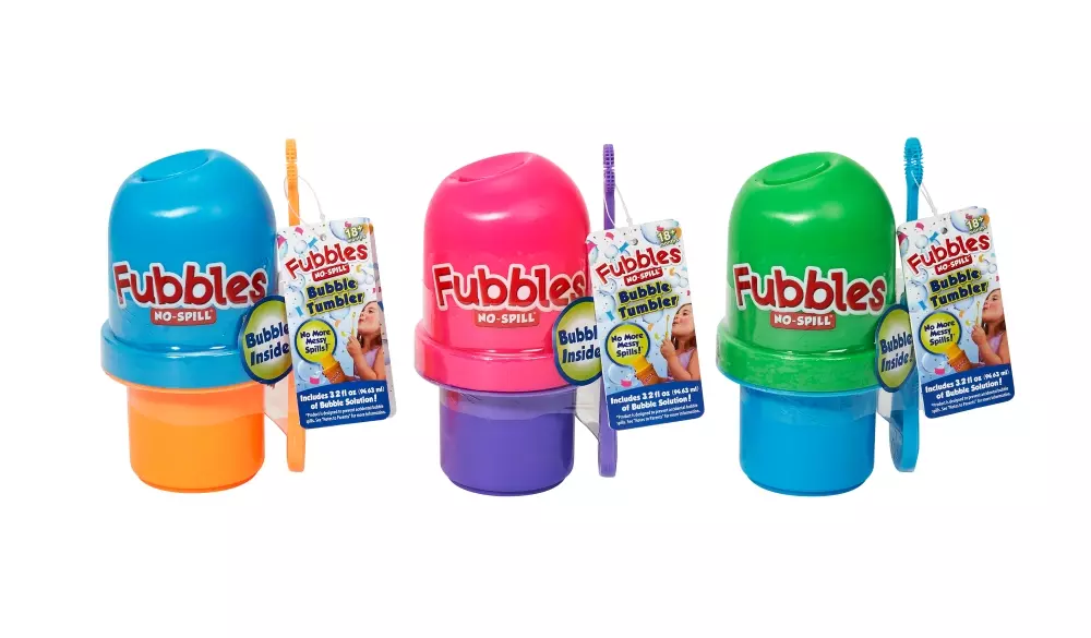 FUBBLES NO-SPILL BUBBLE TUMBLER®, 10093539991496, Såpebobler, No-Spill, FUBBLES NO-SPILL, LITTLE KIDS, INC, FUBBLES NO-SPILL BUBBLE TUMBLER 8PC PDQ, 99149TNE, 95 mL såpeboble blanding. Leveres i 8 pakk Display