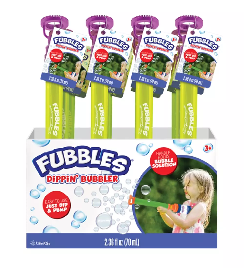 FUBBLES DIPPIN' BUBBLER, 10093539002024, Såpebobler, FUBBLES, LITTLE KIDS, INC, 202, 70 mL såpeboble blanding. Levers i 12 pakk display