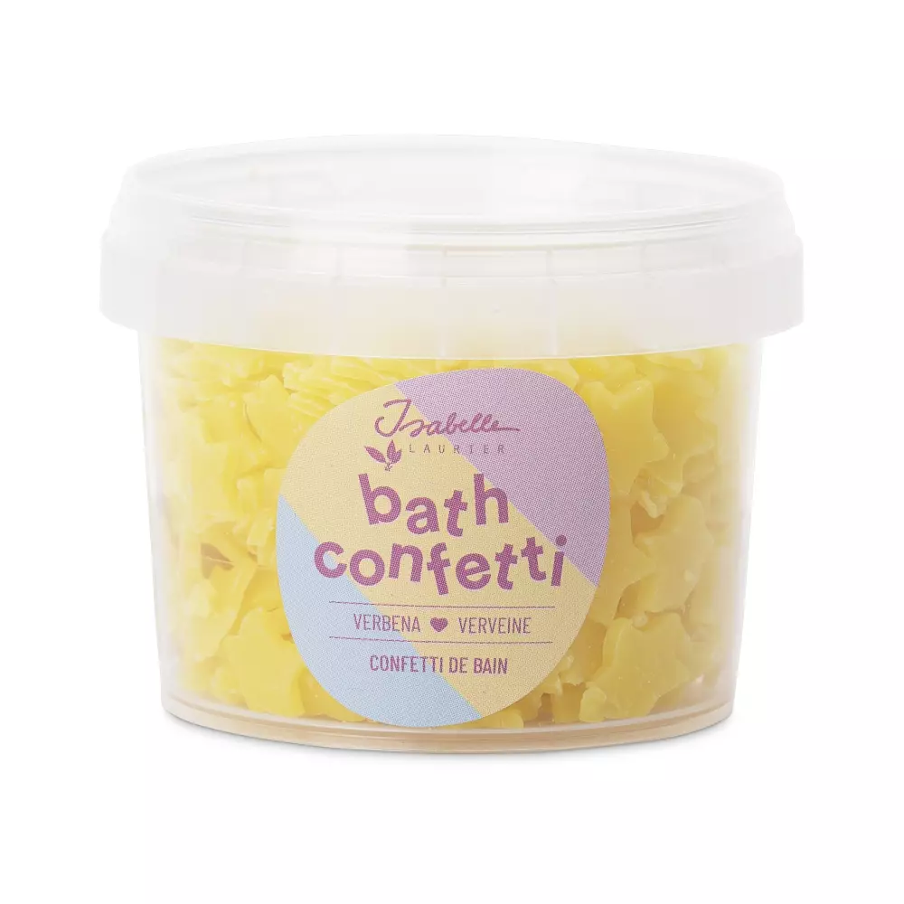 GUL BADEKONFETI - VERBANA, 5420071704747, Velvære barn, Mini bade-konfetti, ISABELLE LAURIER, DE LAURIER BVBA, YELLOW BATH CONFETTI - Fragrance: Verbena, 16317, Verbena hjerter 35g