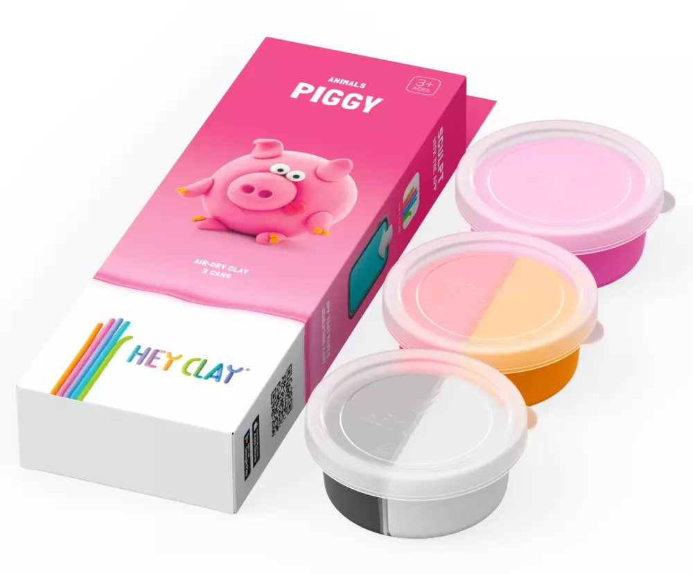 HEY CLAY - PIGGY, 4897105241881, Lufttørket leire, 3 Bokser, HEY CLAY, TRENDFORMER, HEY CLAY - Piggy, 30045, 3 bokser, opptil 5 farger, standard innsats