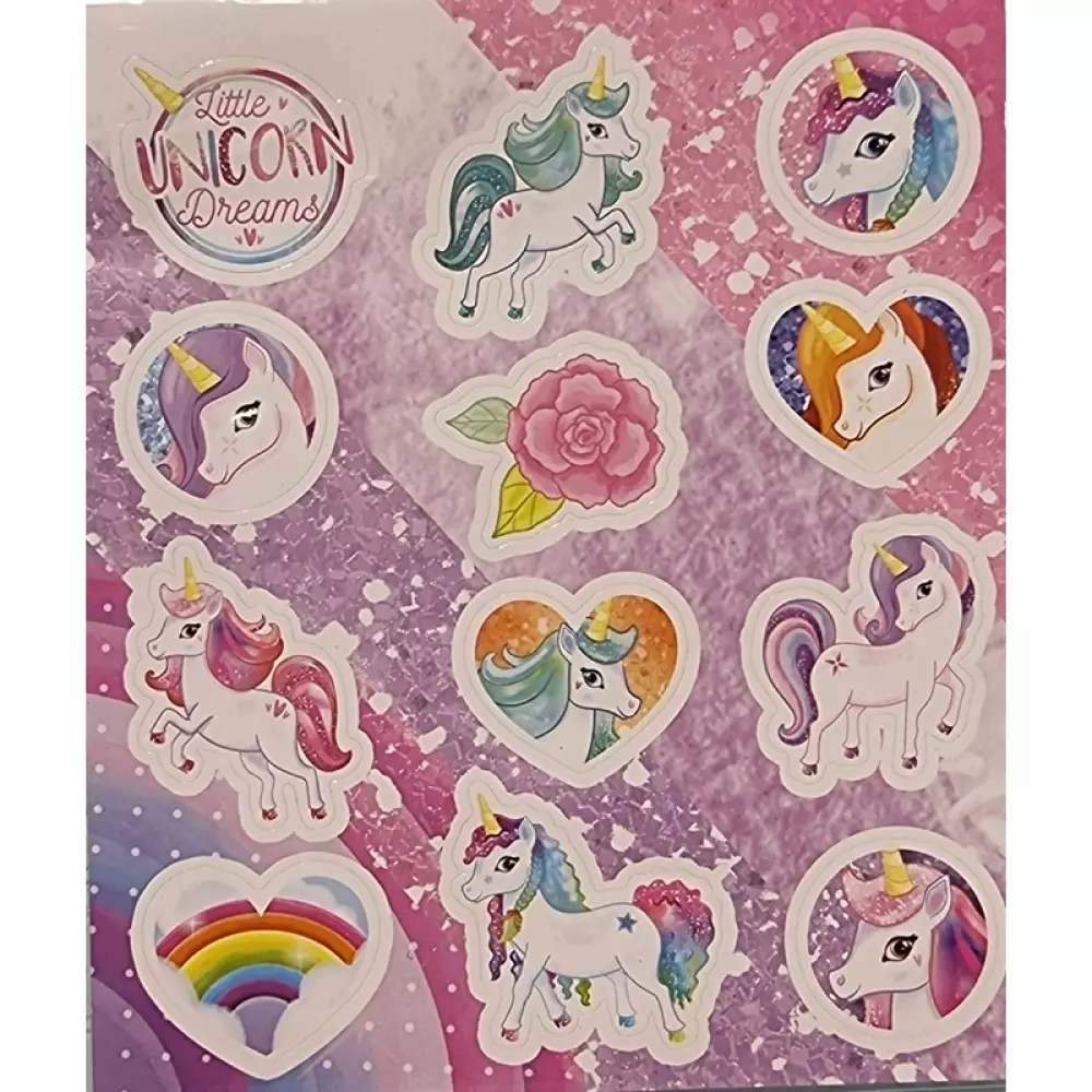 STICKERS UNICORN 12PCS 10X11CM, 5026619513873, 1000033802, Inneleker, Hobby og kreative leker, 51212, RO-51212