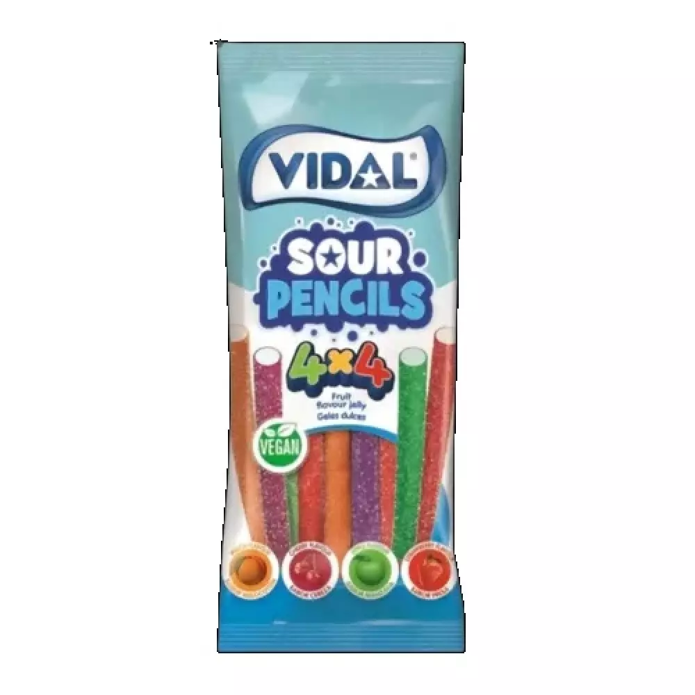 VEGAN SOUR PENCILS 4X4 90G, 8413178390309, 1000045422, Spise og drikke, Godteri, 1104822