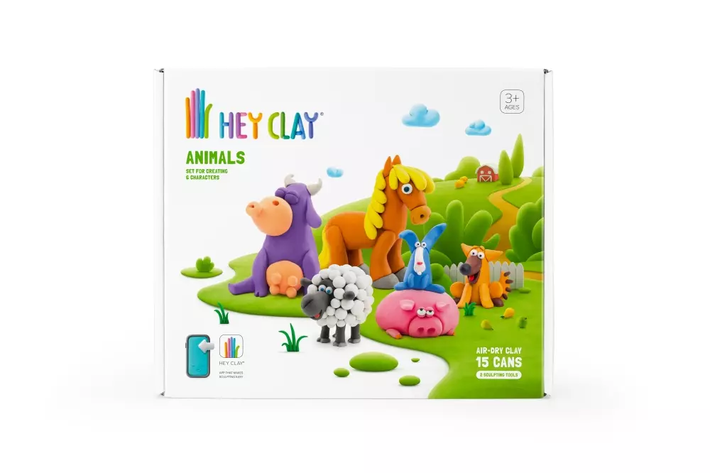 HEY CLAY - ANIMALS - 15 CANS, 4897105241614, 1000048107, Inneleker, Hobby og kreative leker, HEY CLAY, HEY CLAY ANIMALS 15 CANS, 103815, Lufttørkende leire - 15 bokser og modelleringssett