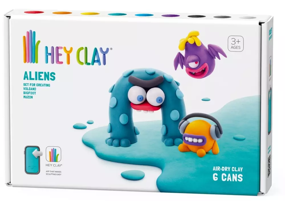 HEY CLAY - ALIENS - 6 CANS: MUZON, VOLCANO, BIGFOOT, 4897105241867, 1000048109, Inneleker, Hobby og kreative leker, HEY CLAY, HEY CLAY ALIENS 6 CANS, 103852, 6 bokser, inntil 9 farger