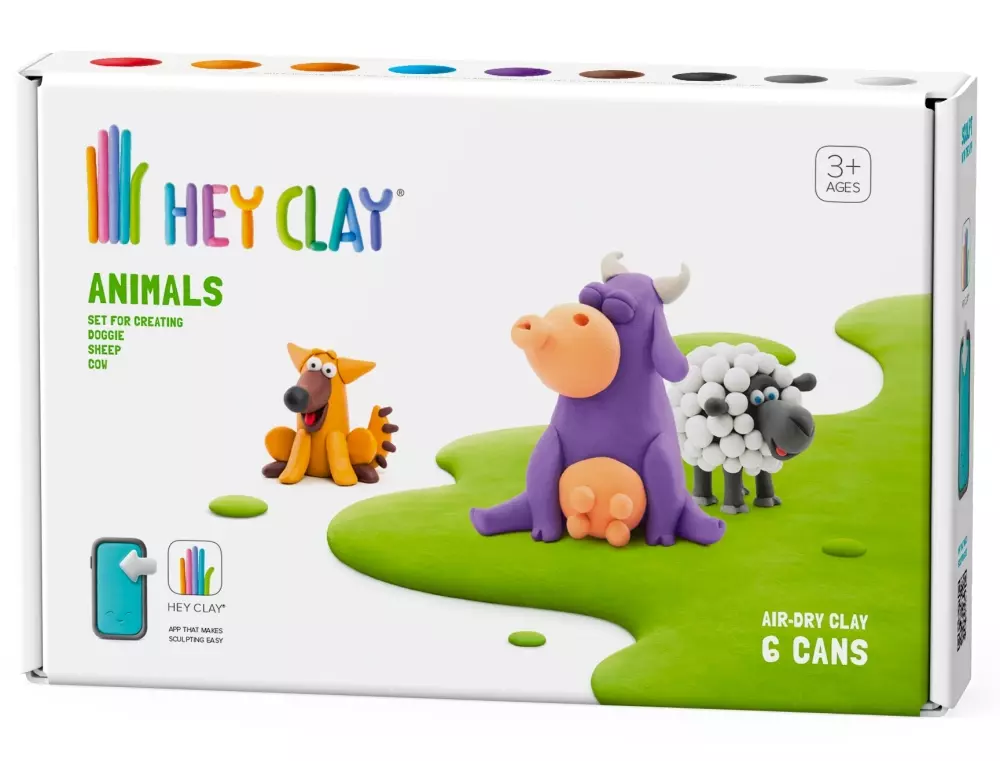 HEY CLAY - ANIMALS - 6 CANS: COW, DOGGIE, SHEEP, 4897105241737, 1000048110, Inneleker, Hobby og kreative leker, HEY CLAY, HEY CLAY ANIMALS 6 CANS, 103841, 6 bokser, opptil 9 farger