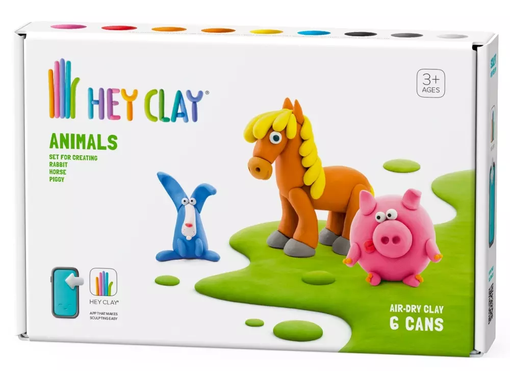 HEY CLAY - ANIMALS - 6 CANS: PIGGY, HORSE, RABBIT, 4897105241720, 1000048111, Inneleker, Hobby og kreative leker, HEY CLAY, HEY CLAY ANIMALS 6 CANS, 103840, 6 bokser, opptil 9 farger, standard innsats