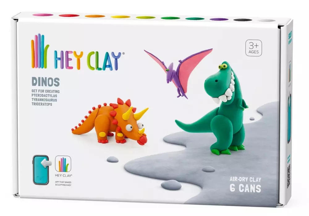 HEY CLAY - DINOS - 6 CANS: PTERODACTYLUS, TRICERATOPS, TYRANNOSAURUS, 4897105241805, 1000048112, Inneleker, Hobby og kreative leker, HEY CLAY, HEY CLAY DINOS 6 CANS, 103819, 6 bokser, inntil 9 farger